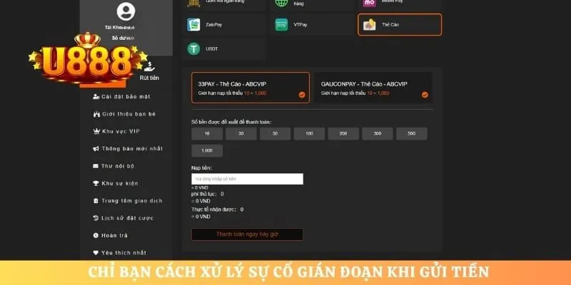 Chỉ bạn cách xử lý sự cố gián đoạn khi gửi tiền