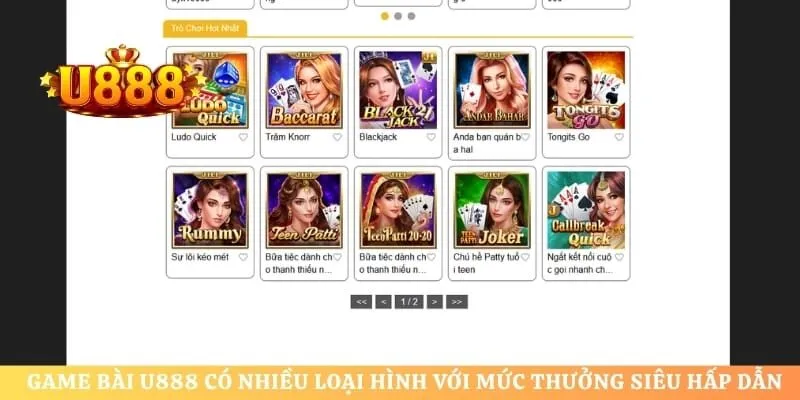 Game bài U888 có nhiều loại hình với mức thưởng siêu hấp dẫn