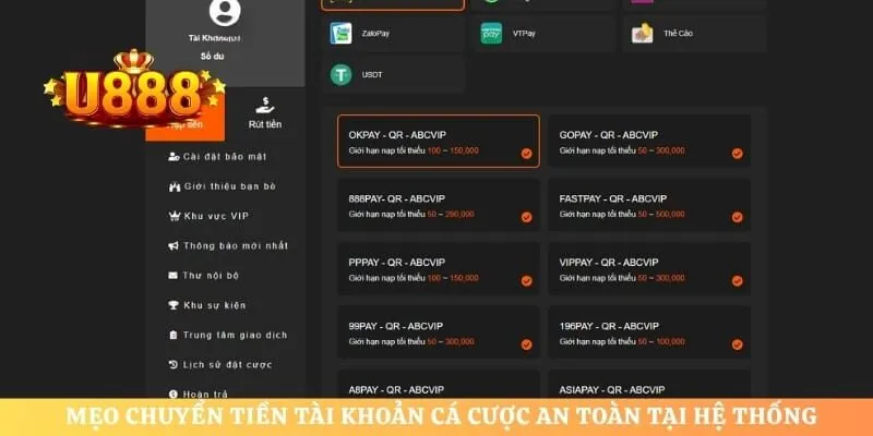 Mẹo chuyển tiền tài khoản cá cược an toàn tại hệ thống