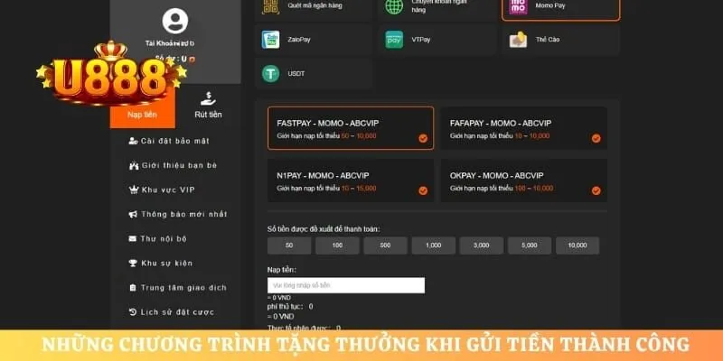 Những chương trình tặng thưởng khi gửi tiền thành công