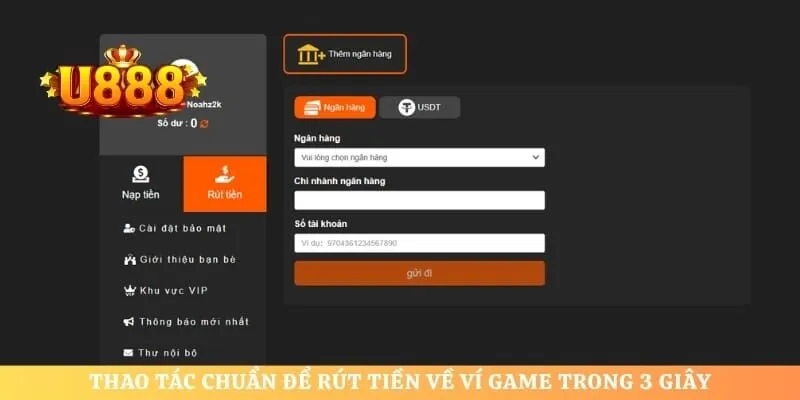 Thao tác chuẩn để rút tiền về ví game trong 3 giây