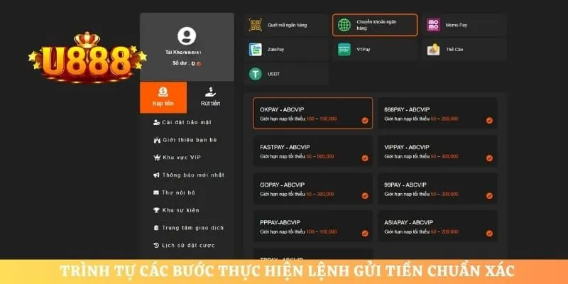 Trình tự các bước thực hiện lệnh gửi tiền chuẩn xác